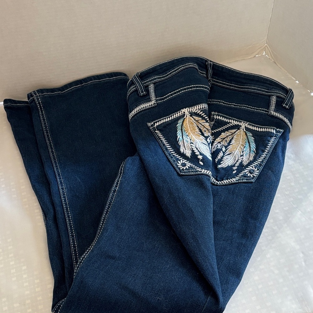 Source Unknown Navy Boot Cut Jeans with Feather Detail